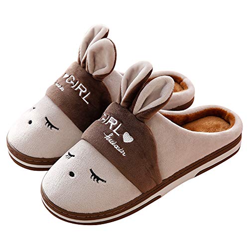 Product Cover Women's Comfort Memory Foam Slippers Cute Bunny Slip on Home Shoes Indoor Outdoor House Slippers w/Anti Slip Sole (7-7.5 Women/Men, Brown)