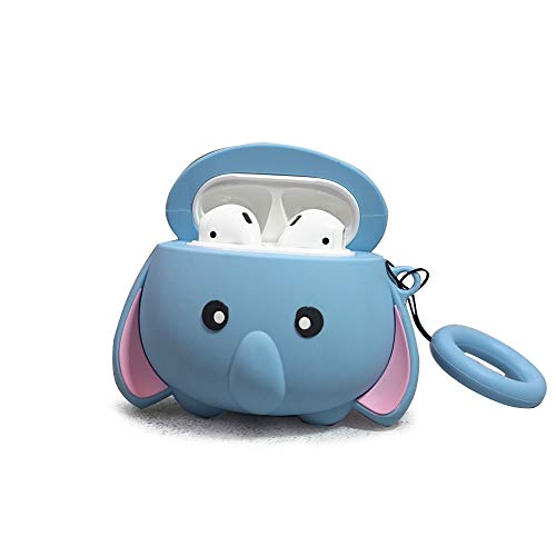 Product Cover AirPods1&2 Silicone Case Cover Protective Cute Blue Flying Elephant Dumbo Case with Finger Holder for Apple Airpods (Blue)
