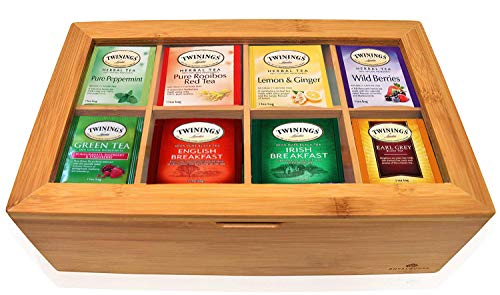 Product Cover Twinings Tea Bags Sampler Assortment Box - 80 COUNT - Perfect Variety Pack in Bamboo Gift Box - Gift for Family, Friends, Coworkers - English Breakfast, English Afternoon, Green Tea, Early Grey, Chamo