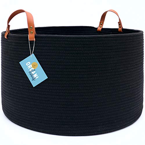 Product Cover OrganiHaus XXL Extra Large Cotton Rope Basket with Real Leather Handles | Wide 20
