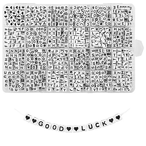 Product Cover Quefe 1440pcs Acrylic Letter Beads White Cube Alphabet Beads Sorted Alphabet Beads for Jewelry Making, Bracelets, Necklaces, Key Chains (6 x 6mm)