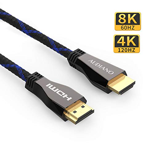 Product Cover 8K HDMI Cable, AUDIANO 8K HDMI 2.1 Cable 100% Real 8K, High Speed 48Gbps 8K@60Hz 7680P Dolby Vision, HDCP 2.2, 4:4:4 HDR, eARC Compatible with Apple TV, Samsung QLED TV (6.6ft)