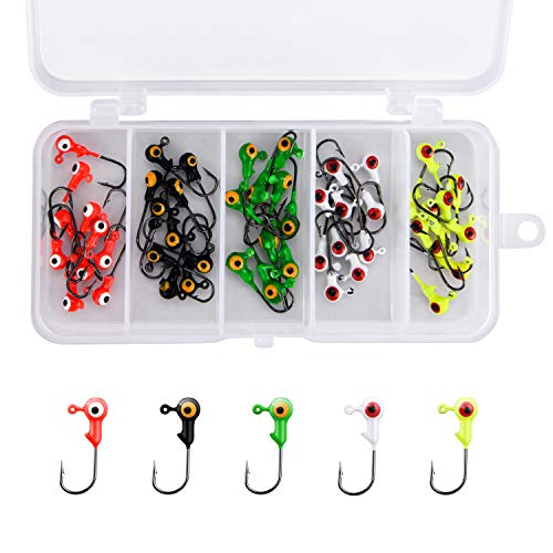 Product Cover Magreel Fishing Lures Jig Heads with Sharp Fishing Hook,Lifelike Double Ball Eyes for Bass Trout Freshwater Saltwater,Packed in Plastic Clear Box