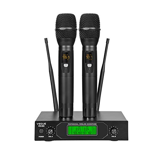 Product Cover UHF Wireless Microphone, VeGue Dual Professional Dynamic Mic Set with Metal Mics, 200 Foot Long Operation, Ideal for Karaoke, Party, DJ, Church, Wedding, Outdoor/Indoor activities