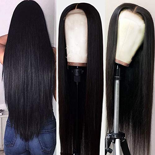Product Cover Hermosa Lace Front Human Hair Wigs Pre Plucked with Baby Hair 150% Density 9A Brazilian Straight Human Hair Lace Front Wigs for Women Natural Hairline Black Color 24 inch