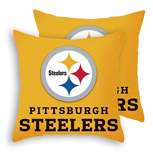 Product Cover MT-Sports Football Super Bowl Throw Pillow Covers Pillow Cases Standard Size Decorative Pillowcase Protecter with Zipper 18x18 Inches Without Insert Set of 2 (Pittsburgh Steelers)