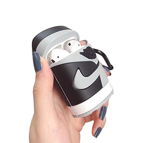 Product Cover Aikeduo for Boys Cool Airpods Case Protective Silicone Cover Skin for Apple Airpods1 Charging Case Airpods Keychain Silicone Street Fashion Case AJ Sneaker Airpods 2 Case (Grey)