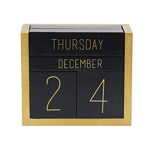 Product Cover Juegoal Wooden Perpetual Calendar, Wooden Block Daily Calendar Office Desk Accessories (Black)