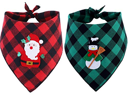 Product Cover BoomBone 2 Pack Christmas Dog Plaid Bandana with Santa Snowman Appliques,Pet Dog Puppy Holiday Scarf