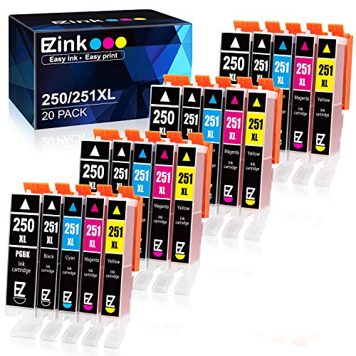 Product Cover E-Z Ink (TM) Compatible Ink Cartridge Replacement for Canon PGI-250XL PGI 250 XL CLI-251XL CLI 251 XL to use with PIXMA MX922 MG5520 (4 Large Black, 4 Cyan, 4 Magenta, 4 Yellow, 4 Small Black) 20 pack