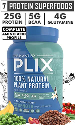 Product Cover Plix The Plant Fix Strength Vegan Post Workout Plant Protein, Vanilla Banana, Antioxidants, Digestive Enzymes, 25 g Plant Protein (1 KG Jar, No Added Sugar)