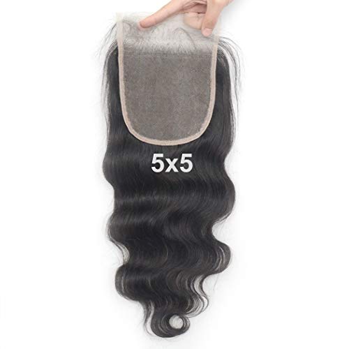Product Cover Luwigs Transparent Lace 5x5 Lace Closure Human Hair Body Wave with Baby Hair Bleached Knots Hairpieces (14 inches, Body Wave, Transparent Lace)