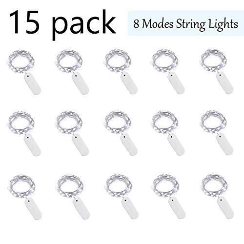 Product Cover Cynzia 15 Pack 20 LED Starry String Lights, 8 Modes Fairy String Lights with Timer, Firefly Lights on 6.6feet/2meter Silver Wire for Wedding Party Jars Garden Decor Decorations