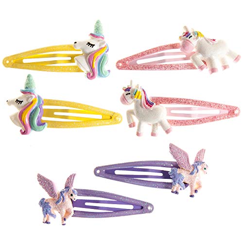 Product Cover Unicorn Snap Hair Clips 6Pcs Little Girls Toddlers Kids Hair Clips,Unicorn Party Birthday Gift