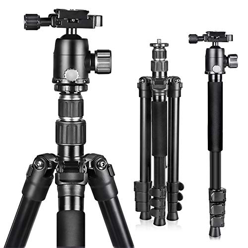 Product Cover UBeesize 61.4-inch Camera Tripod, 12kg/26.4lb Load Aluminum Travel Tripod Stand, Compact and Lightweight Video Tripod for DSLR Cameras, Projectors, Camcorders, Canon and Nikon, Black