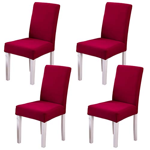 Product Cover Ogrmar 4PCS Stretch Removable Washable Dining Room Chair Protector Slipcovers/Home Decor Dining Room Seat Cover (Wine Red)