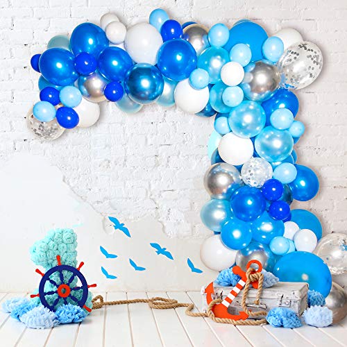 Product Cover Bloonsy Blue Balloon Garland Kit | Balloon Arch Kit with Blue and White Balloons | 120 Pack | Silver Confetti, Navy Blue, Royal Blue Balloons | Blue & Silver Baby Shower Boy Party Decorations Backdrop