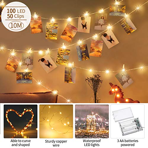 Product Cover king do way String Lights for Bedroom，100LED 33FT Fairy Lights with 50 Photo Clips Warm White Waterproof Fairy Light for Indoor Outdoor Wall Decorations