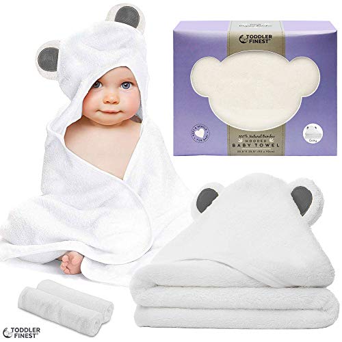 Product Cover Premium Hooded Baby Bath Towel, 100% Organic Cotton Hypoallergenic Towels, Boys & Girls, Ultra Soft, Super Absorbent, Sized from Infant to Toddler, Baby Shower Gift Set (Grey)