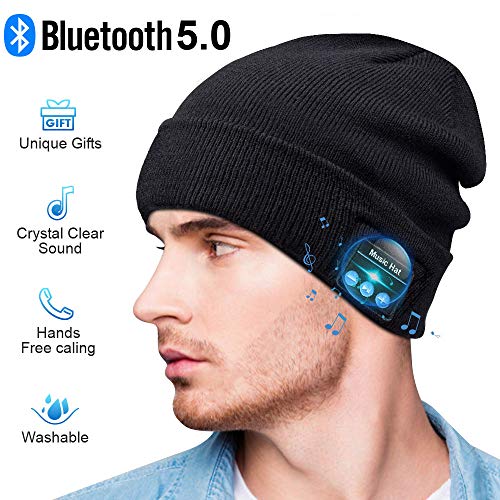 Product Cover HIGHEVER Bluetooth Beanie,Bluetooth 5.0 Beanie hat with Detachable Built-in Mic and HD Stereo Speakers for Music Lover Unique Unisex Gifts for Men/Women/Teens/Boys/Girls (Black)