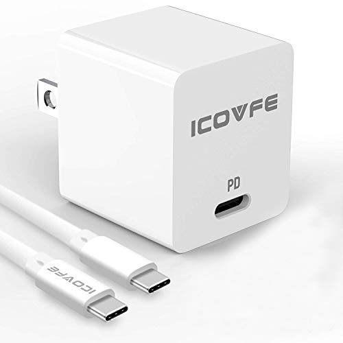 Product Cover 18W USB C Charger PD Charger 3.0,iCovfe Mini USB C Wall Charger,Compatible with iPhone 11/11 Pro/11 Pro Max/Xs/XS Max/XR/Samsung Galaxy Phones and More Type C Devices&USB C to C Cable 3A