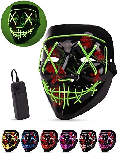 Product Cover AnanBros Scary LED Halloween Mask, Masquerade Cosplay Light Up Face Mask for Men Women Kids Green
