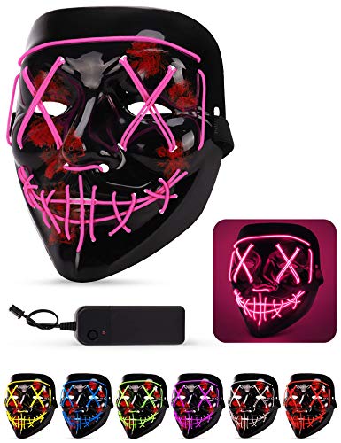 Product Cover Lizber Halloween Mask, Led Light Up Mask with Neon Wires, Adjustable Scary Masquerade Glow Mask for Festivals, Parties, Carnivals and Raves, Glowing Mask for Men, Women, Kids, HotPink