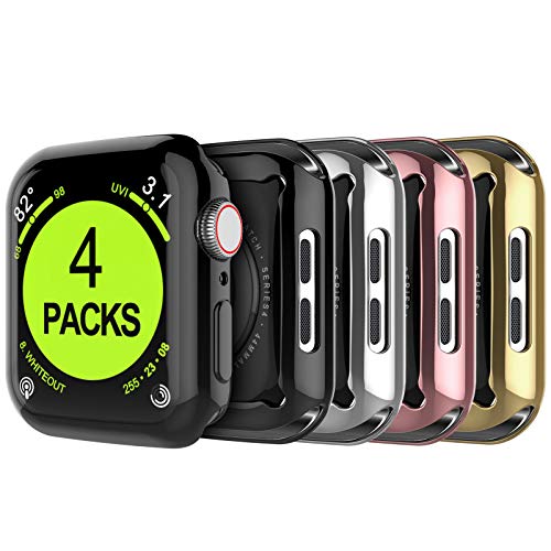 Product Cover Tekcoo Compatible for Apple Watch Series 4 Series 5 [44mm] Case, [4-Pack] with Built-in TPU Screen Protector - Around Full Body Protective Ultra Thin Bumper Flexible Lightweight Cover for iWatch 5 4
