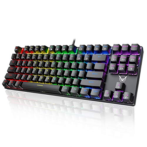 Product Cover PICTEK TKL Mechanical Gaming Keyboard, Compact 87 Key Mechanical Computer Keyboard with Blue Equivalent Switches, 27 LED Lighting Modes, 100% Anti-Ghosting Wired USB Keyboard for Windows PC/MAC Games