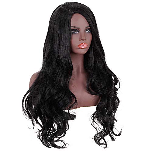 Product Cover Morvally 28 Inches Long Black Wigs for Women - Natural Looking Wavy Heat Resistant Synthetic Hair Right Side Parting Replacement Wig