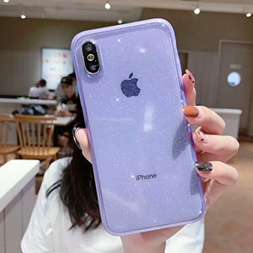 Product Cover iPhone XR Case Clear Glitter,Anynve Sparkle Bling Case [Air Cushion Anti-Shock Matte Edge Bumper Design] Cute Slim Soft Silicone Gel Phone Case Compatible for Apple iPhone XR 6.1''-Purple