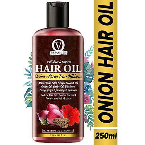 Product Cover Vital Organics Onion Hair Oil With Castor Oil,Green Tea, Hibiscus, Argan Oil, Blackseed Oil, Rosemary Oil And 24 Essential Oils And Natural Extracts For Hair Growth,Strong And Healthy Hair