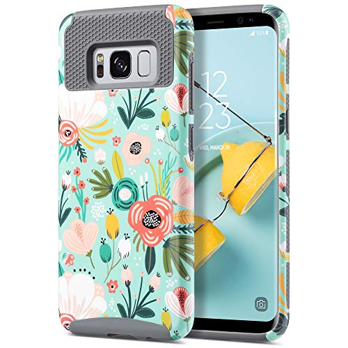 Product Cover ULAK S8 Case, Galaxy S8 Case, Hybrid Case for Samsung Galaxy S8 2017 Release 2-Piece Dual Layer Style Hard Cover (Mint Floral) Will not Fit S8 Plus