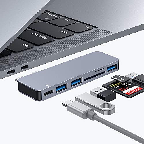 Product Cover USB C Hub for MacBook Pro, 6 in 1 USB C Hub with 3 USB3.0 Ports, SD/Micro SD Card Reader and USB-C Power Delivery, Aluminum USB Type C Adapter for MacBook Pro 13