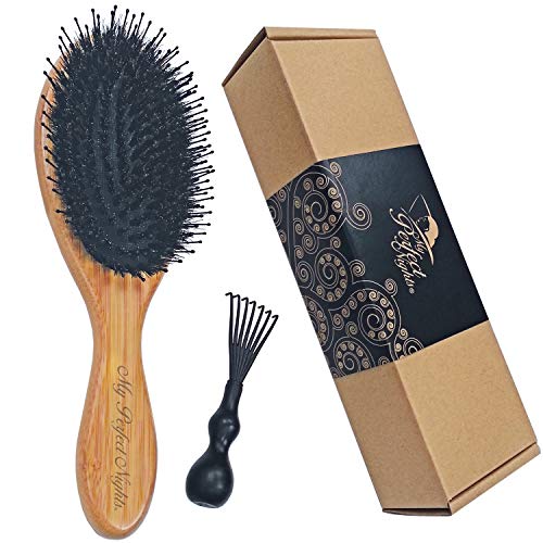 Product Cover Hair Brush Natural Boar Bristle Bamboo Hairbrush Detangling Nylon Pins with Cleaning Tool Women Men Children Long Thick Thin Fine Curly Hair