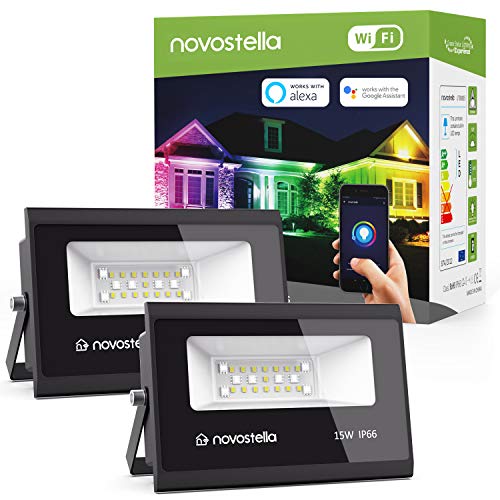 Product Cover Novostella 2 Pack 15W Smart LED Flood Lights, RGB, Daylight White 5000k, WiFi Outdoor Dimmable Color Changing Stage Light, IP66 Waterproof, Multicolor Wall Washer Light, Work with Alexa