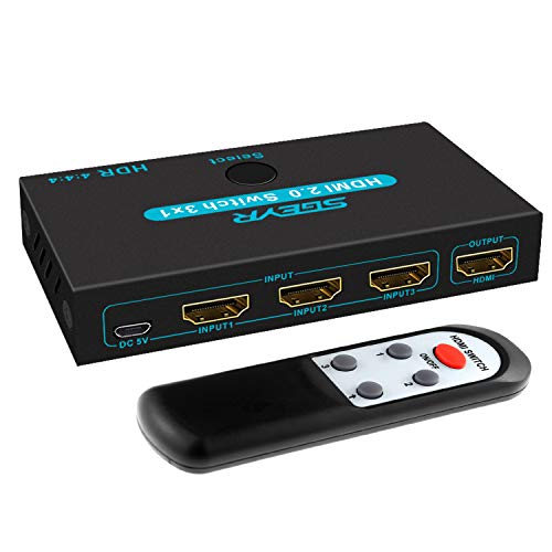 Product Cover SGEYR HDMI 2.0 Switch Splitter 3 Port 4K HDMI Switcher 3 in 1 Out Metal HDMI Switches Selector Box with IR Remote Control Support HDCP 2.2 Support 4K@60Hz Ultra HD 3D 2160P 1080P