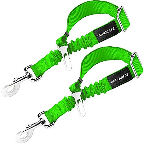 Product Cover URPOWER Upgraded Dog Seat Belt 2 Pack Dog Car Seatbelts Adjustable Pet Seat Belt for Vehicle Nylon Pet Safety Seat Belts Heavy Duty & Elastic & Durable Car Seat Belt for Dogs, Cats and Pets(Green)