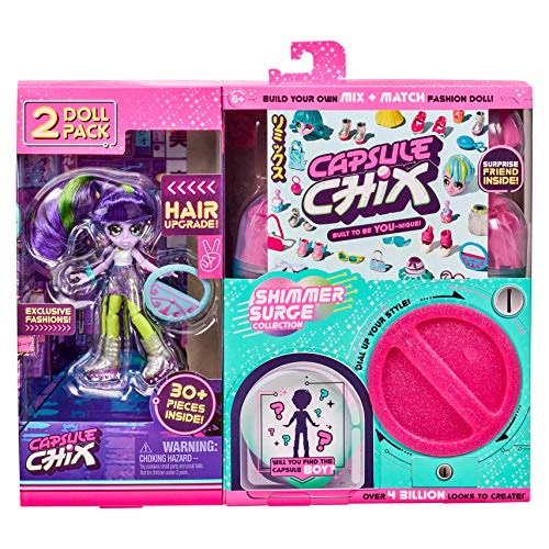 Product Cover Capsule Chix Shimmer Surge 2 Pack, 4.5 inch Small Doll with Capsule Machine Unboxing and Mix and Match Fashions and Accessories