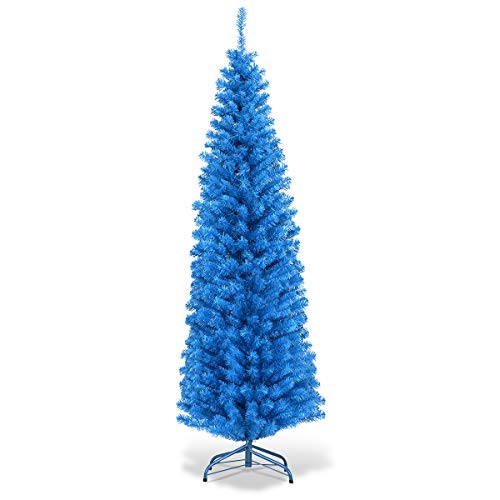 Product Cover Goplus 6ft Blue Pencil Christmas Tree, Artificial Slim Tree, Xmas Decor for Indoor and Outdoor