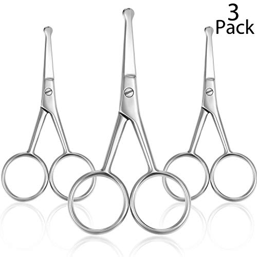 Product Cover 3 Pairs Nose Hair Scissors Rounded Tip Scissors Facial Hair Scissors Stainless Steel Blunt Tip Scissor for Eyebrows, Nose, Moustache, Beard, Grooming (Silver)