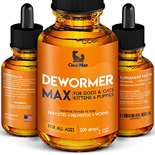 Product Cover Dewormer + for Dogs and Cats - Natural Treatment from Tapeworm, Roundworm, Whipworm, Hookworm, and Nematode - Liquid Herbal Dewormer - for Pets Natural Canine Dewormer for Dogs (2oz)