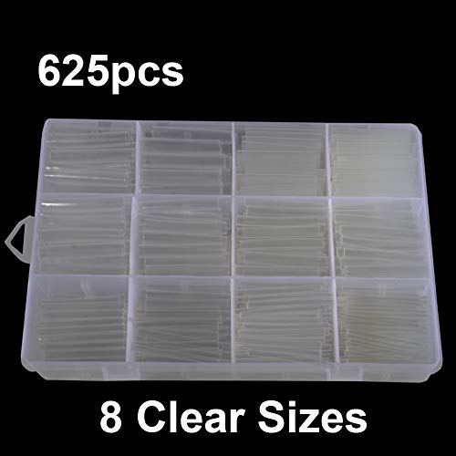 Product Cover 625pcs Clear Heat Shrink Tubing Kit, Heat Shrink Tubes Wire Wrap, Ratio 2:1 Electrical Cable Sleeve Assortment with Storage Case for Long Lasting Insulation Protection by MILAPEAK (8 Sizes, Clear)