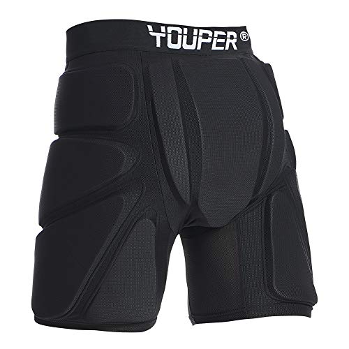 Product Cover Youper Protective Padded Shorts for Ski, Snowboard, Skate & Roller Sports, 3D Protection for Butt, Hip & Tailbone Black