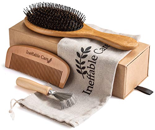 Product Cover Boar Bristle Hair Brush Set for Women & Men - Wooden Comb & Detangling Hair Brushes for Women Long, Thick, Thin, Fine, Curly & Tangled - Natural Detangler Hairbrush & Comb Stocking Stuffers Gift set