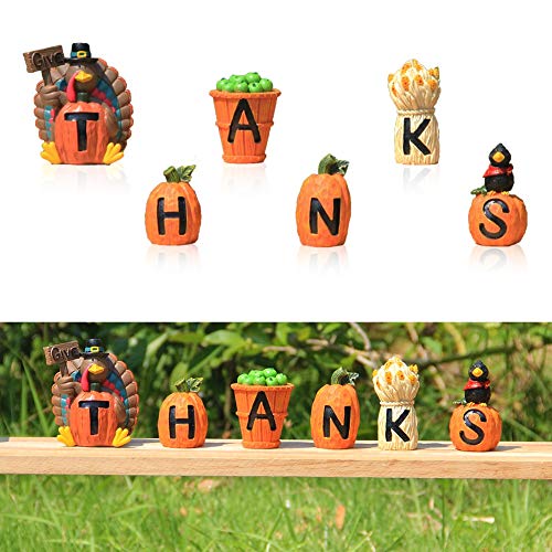 Product Cover FORUP Carved Give Thanks Turkey Decoration, Decorative Accessories Turkey, Pumpkins, Apples and Haystack for Autumn Fall Thanksgiving Harvest Home Decor