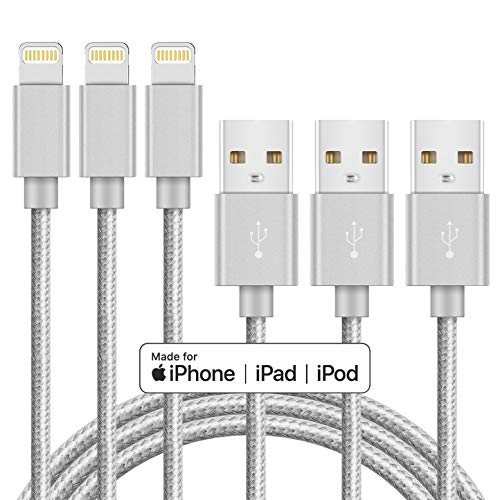 Product Cover Marchpower iPhone Charger Apple MFi Certified Lightning Cable 3Pack 6ft USB Fast Charging Syncing Cord Nylon Braided iPhone 11 Pro MAX Xs XS MAX XR X 8 7 6 5 Plus S E iPad Grey