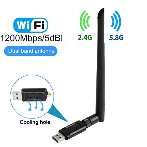 Product Cover USB WiFi Adapter for PC1200Mbps USB 3.0 Wireless Network WiFi Dongle Adapter Dual Band 5.8GHz/867Mbps 2.4GHz/300Mbps 5dBi Antennas WiFi Adapter for PC Desktop Laptop with Windows 10/8/7/XP/Vista/Mac