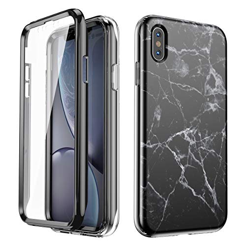 Product Cover SANKTON Full Body Shockproof Protective Case with Built-in Screen Protector for 5.8 inch iPhone X and iPhone Xs (Black Marble)