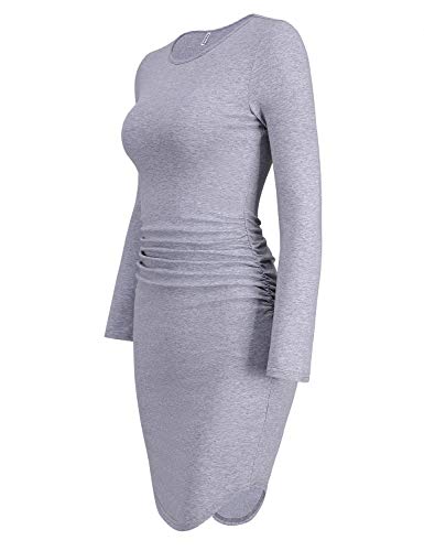 Product Cover Abasona Women's Long Sleeve Ruched Casual Sundress Sheath Bodycon Mini T Shirt Dress Gray